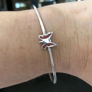 Crushed Coral Butterfly Solid 925 Sterling Silver Cuff Bracelet NWT